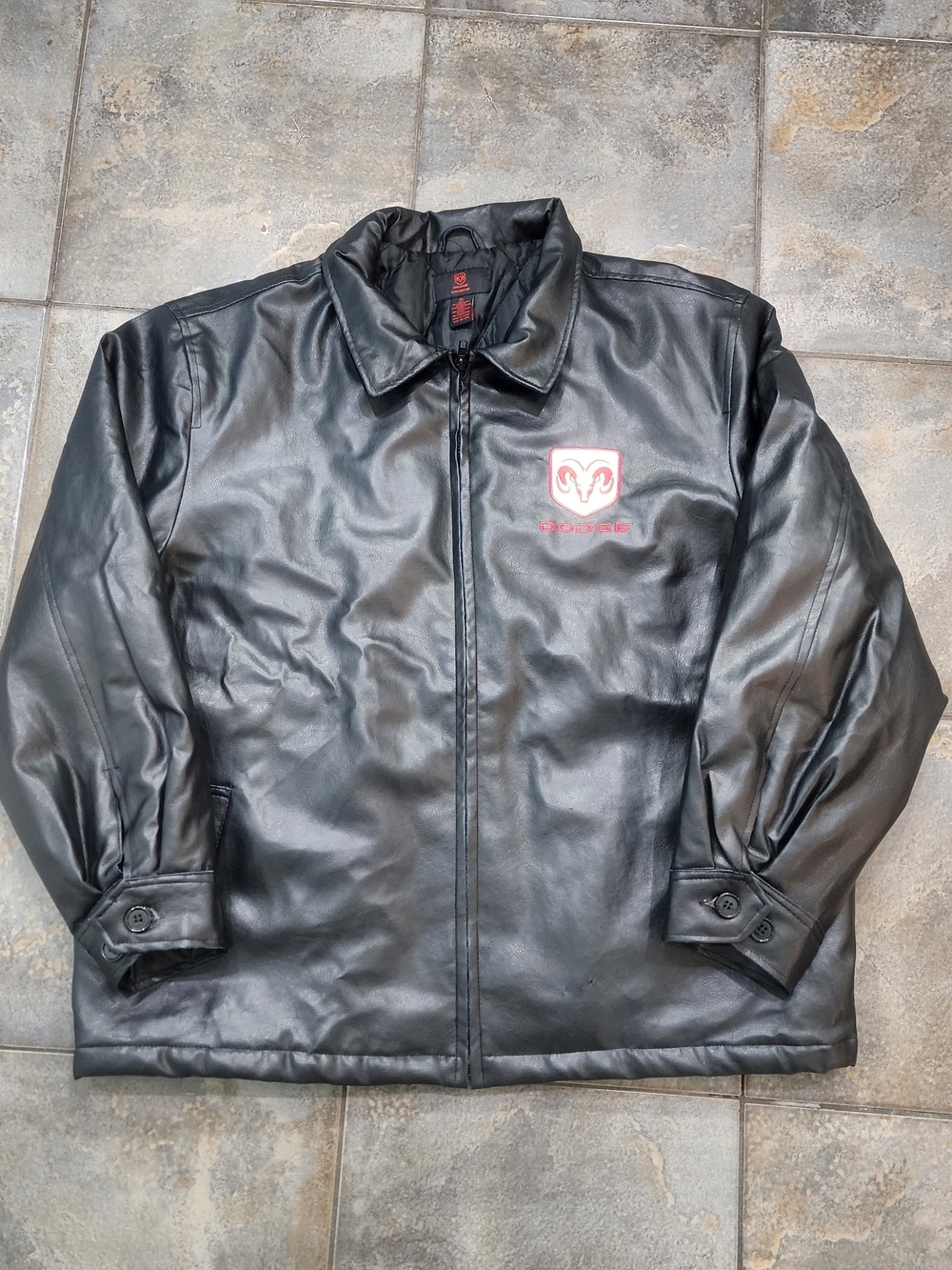 Vintage Y2K Dodge Ram Men's XL Faux Leather Polyvinyl Full Zip Bomber Jacket